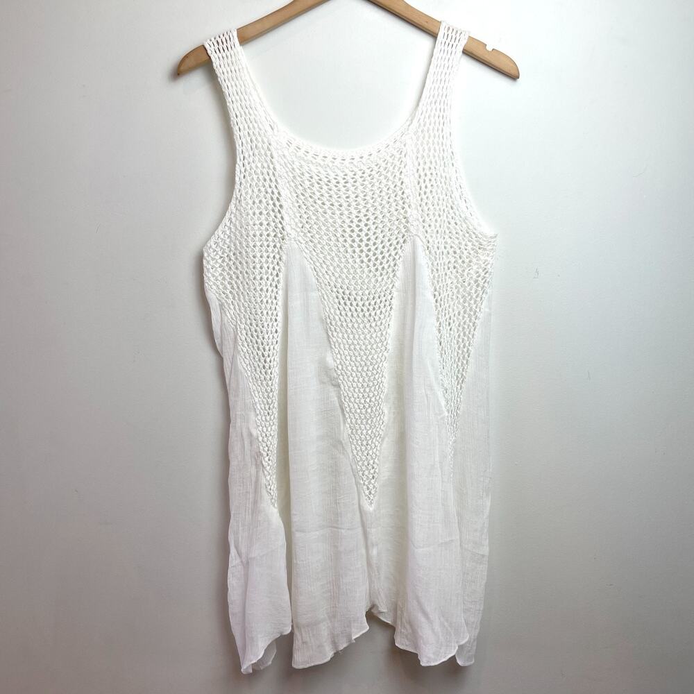 Open Stitch Crochet Tunic Shirt Tank Dress Small Boho Ethereal Fairy White
